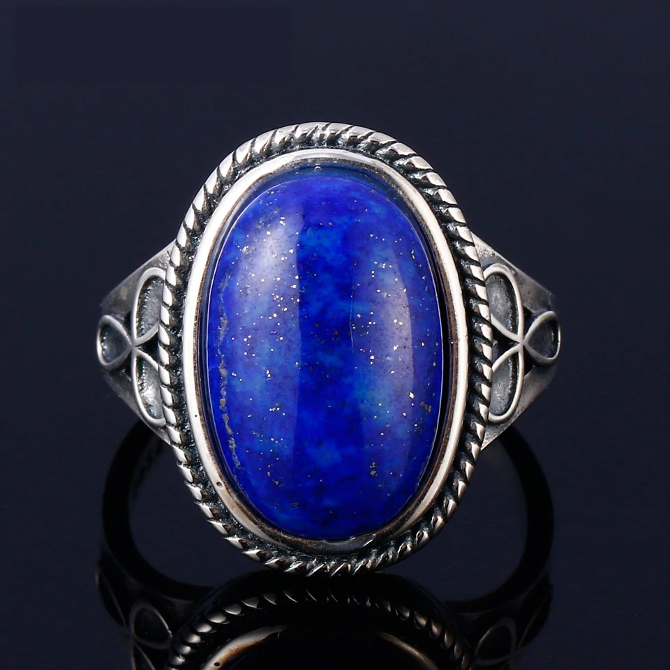 Овальный большой натуральный Lapis различные драгоценные камни кольца 925 пробы серебряные ювелирные изделия для женщин подарок обручальные кольца