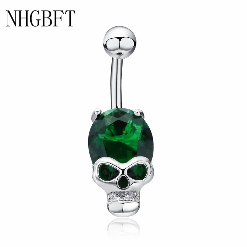 

NHGBFT Забавный Череп пирсинг для пупка женское украшение для тела CZ Кольцо из хирургической стали для пупка с фианитами