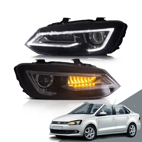 Передняя фара для Volkswagen Polo 2011-2018, Автомобильный светодиодный сигнал поворота, дневные ходовые огни, двухлучевая линза, светильник