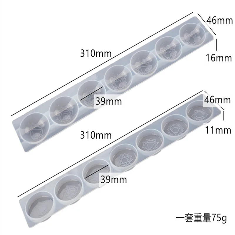 

2pc DIY Epoxy Resin Mold Seven Chakras Semi-circular Hemisphere Mirror Silicone Mold 3D Pendant Decoration Jewelry Tools For art