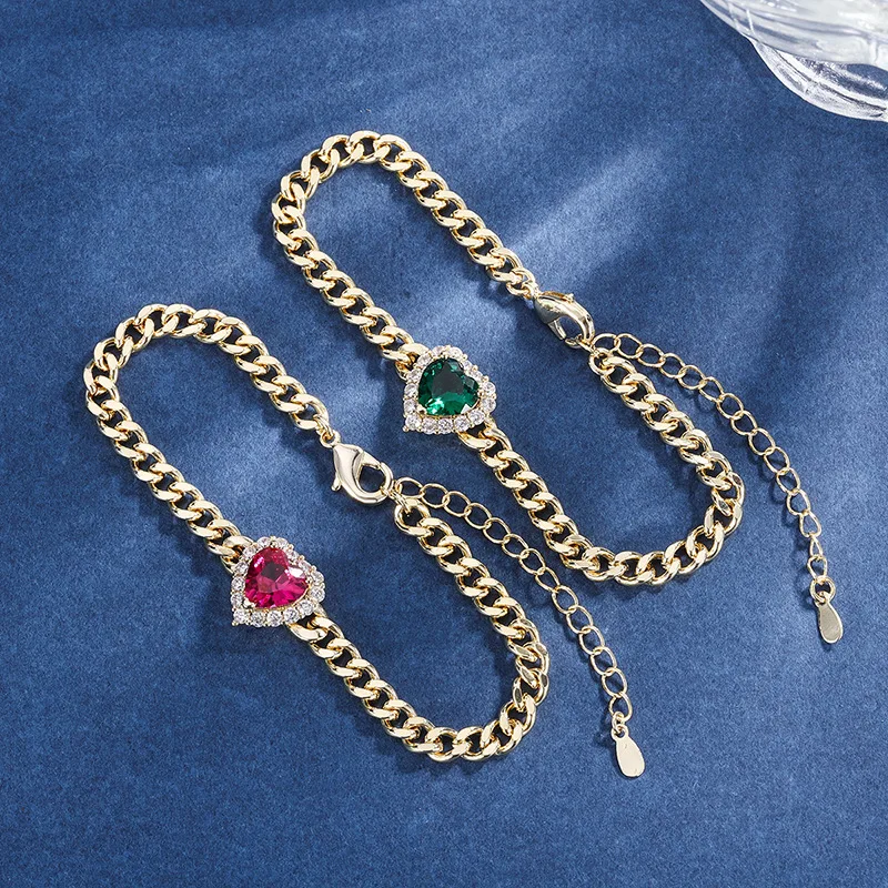 

Funmode Hip Hop Heart Charm Cubic Zircon Link Chain Gold Color Women Bracelets pulseras mujer Wholesale FB157