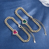 funmode hip hop heart charm cubic zircon link chain gold color women bracelets pulseras mujer wholesale fb157