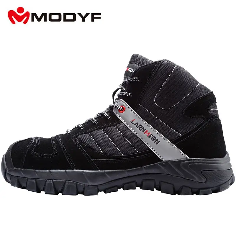 Black MODYF/Мужская Рабочая защитная обувь со стальным носком; уличные ботильоны; модная обувь с прокалыванием - Цвет: Black