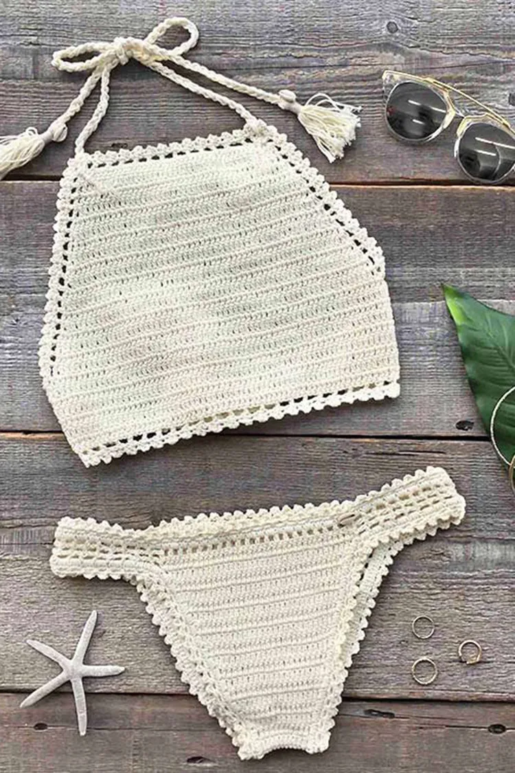 

2021 New DAFIFY Hand-woven Seashell Swimwear Ladies Knitted Hollow Bikini Split Swimwear Swimsuit Women