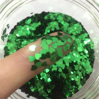 Sold green 10g Ультратонкая PET Блестки 3 мм Сердце Лазерная блестящая 3D блестка для ногтей блестка Eo-Friendly свободные блестки для украшения ногтей 10 г - Цвет: Sold green 10g