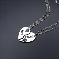 2 pcs best friend pendant necklace for women love heart crystal best friend forever bff friendship jewelry accessories collar