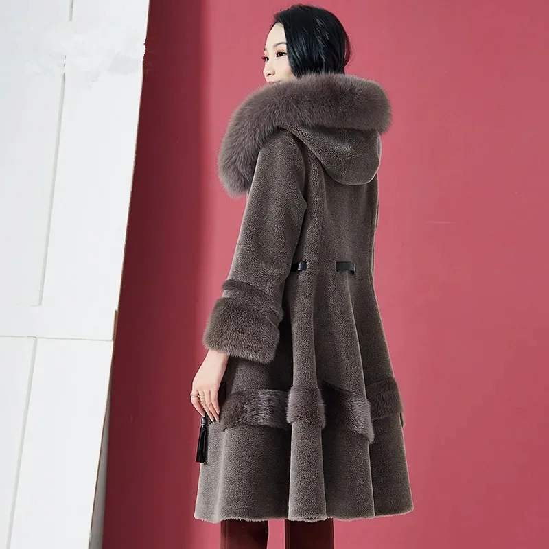 Зимнее женское новое пальто Haining для стрижки овец корейское тонкое средней длины