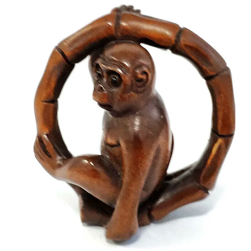 

Y7834 - 20 Years Collectible 2" Hand Carved Boxwood Netsuke Figuring Carving : Smart Monkey