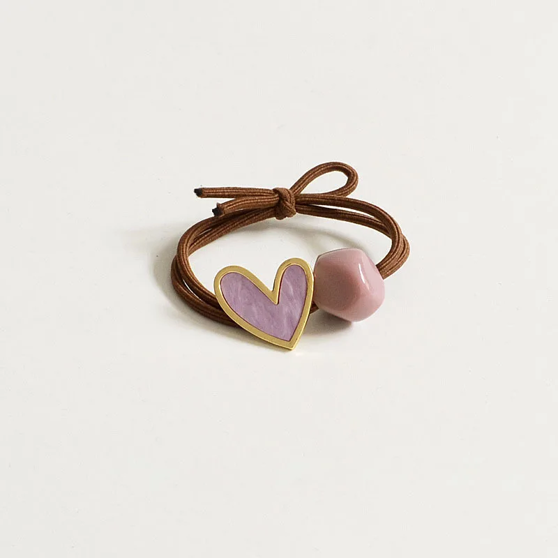 

Korean Hot Selling Fashion Acrylic Heart & Balls Hair Band High Quality Elastic Rubber Hair Rope Women Girls Hair Ring Headpiece