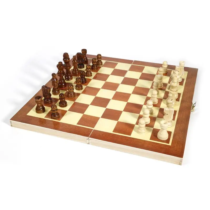 

Wooden Chess Set Folding Magnetic Large Board With 34 Chess Pieces Interior For Storage Portable Travel Board Game Set For Kids
