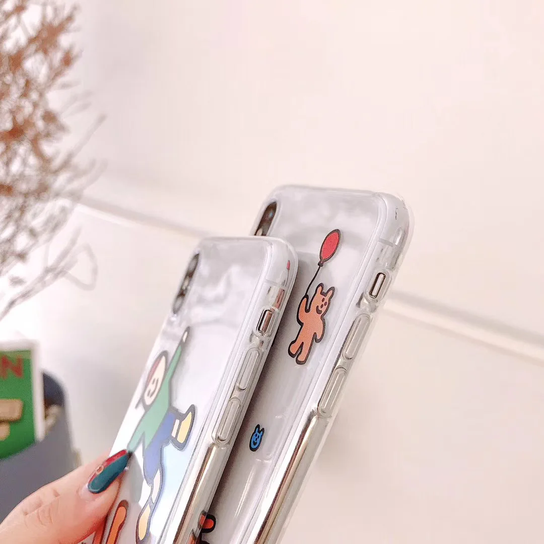 

INS Korea cute cartoon balloon love boy bear phone case for iPhone 11 pro MAX Xs MAX Xr X 6 6s 7 8plus funny soft TPU back cover