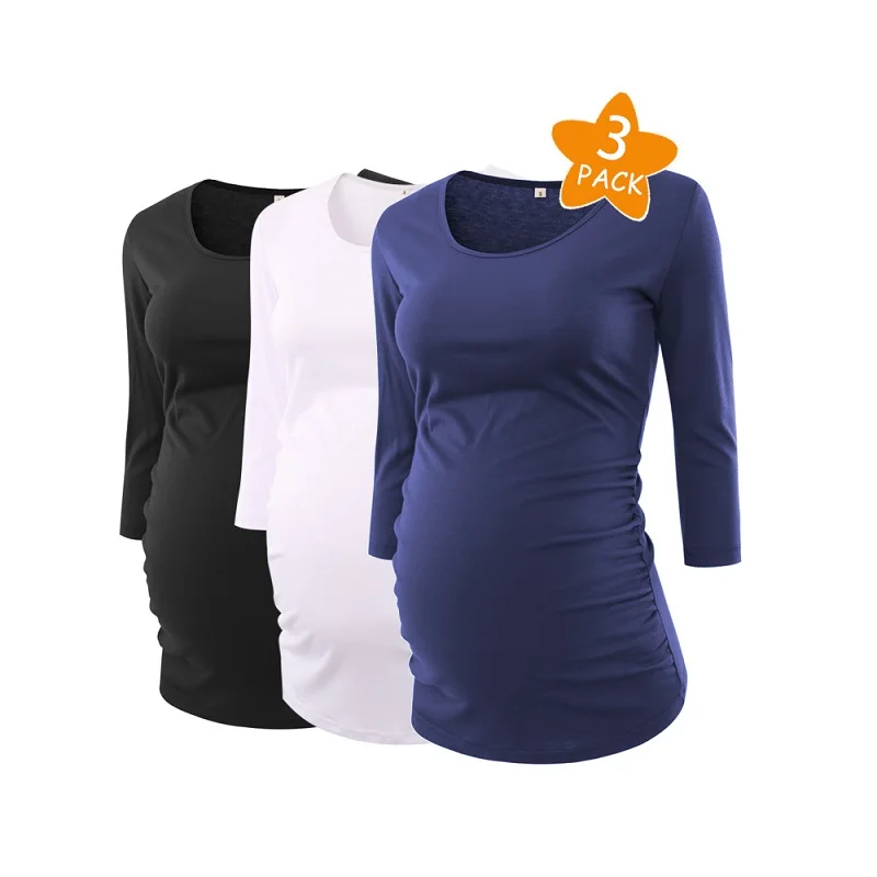 1 pieces as pic Комплект из 3 предметов; одежда для мамы и ребенка; Футболка для беременных с рукавом три четверти; Топ для беременных; Одежда для беременных; винтажные топы для беременных с рюшами сбоку - Цвет: 1 pieces as pic