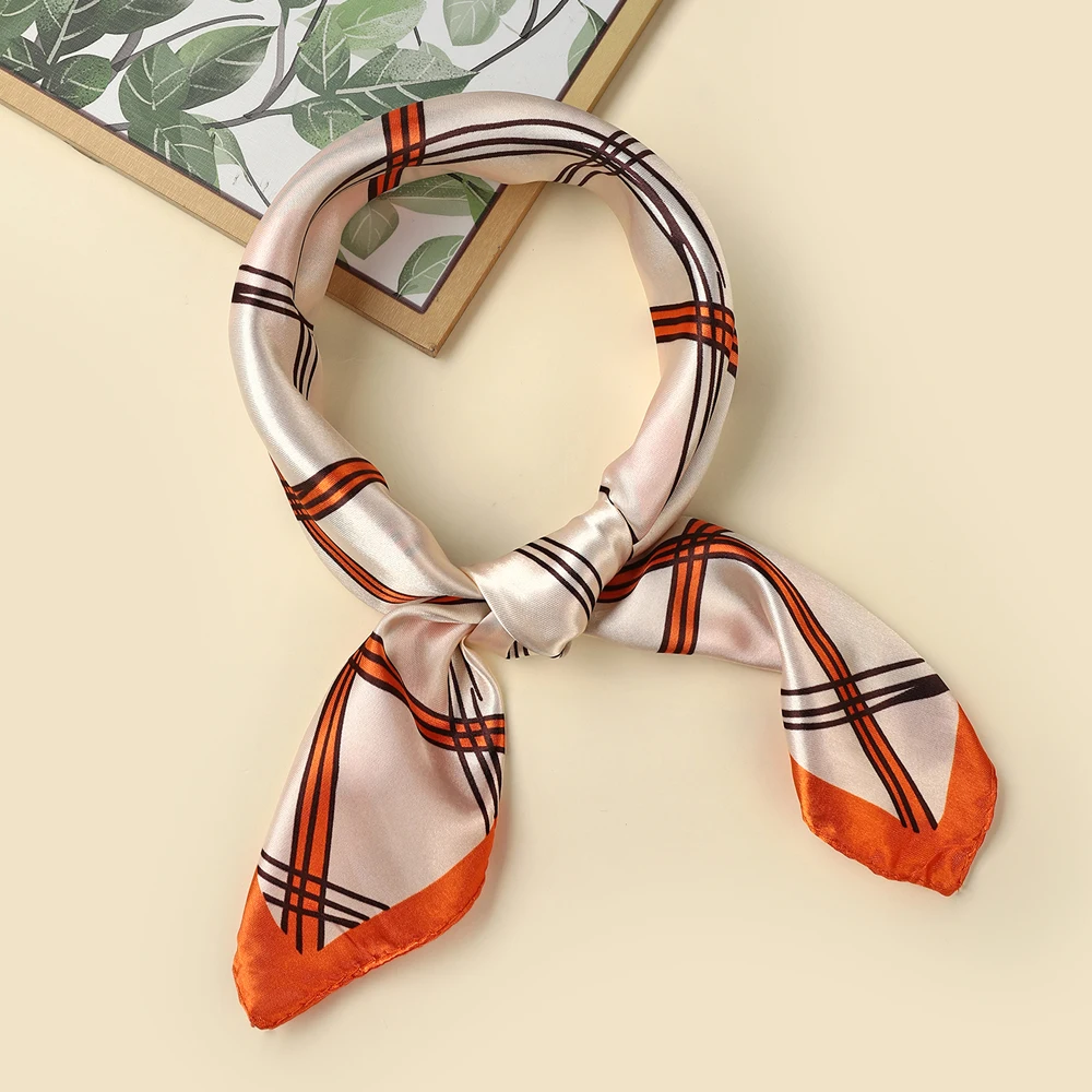 

Striped Plaid 60 Quare Scarf Korean Version Simple Wind Scarf Summer Thin Sun Towel Breathable Neckpiece Lady Wear Suit
