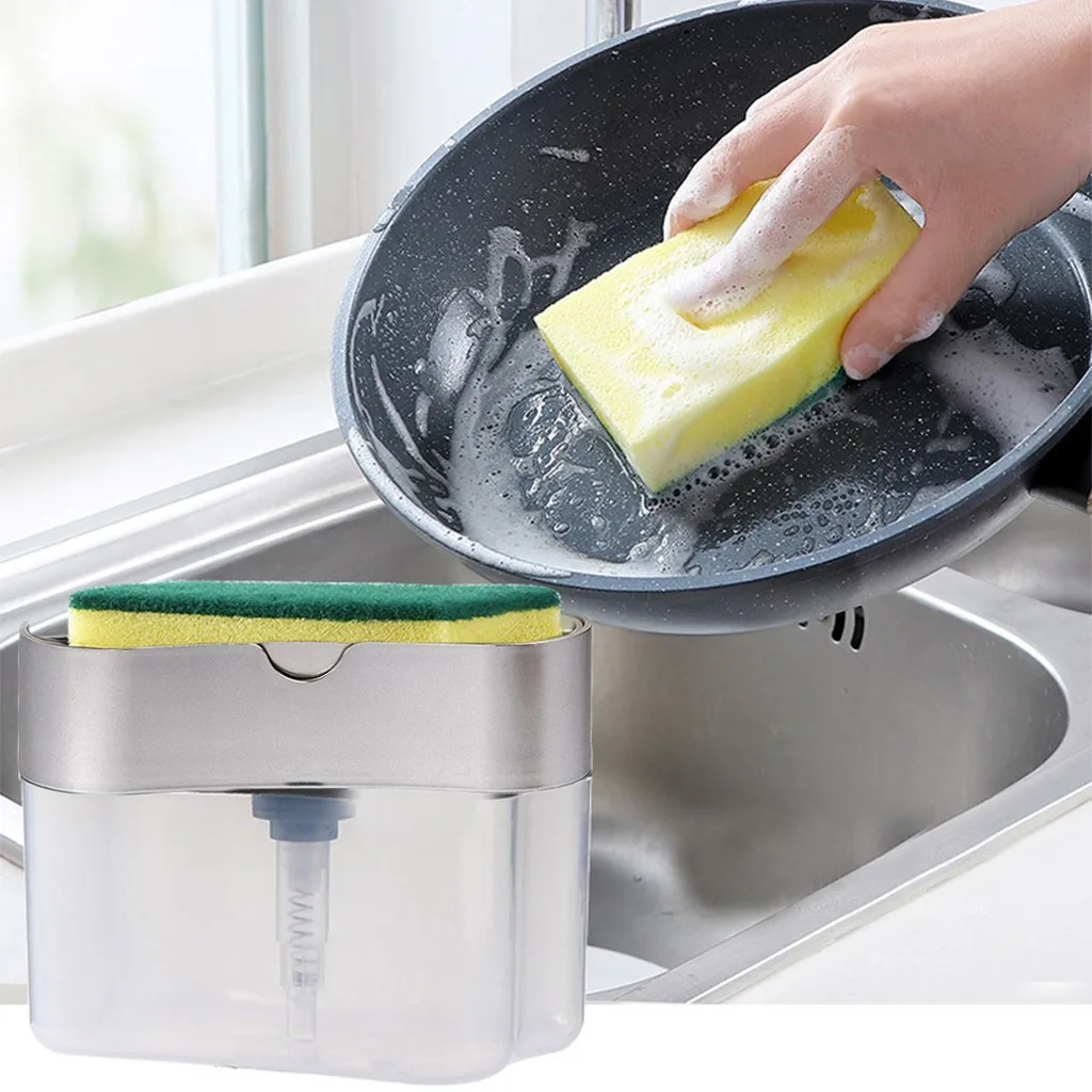 

2-in-1Sponge Rack Soap Dispenser Soap Dispenser And Sponge Caddy 13 Ounces Soap dispensers and sponge bath supplies