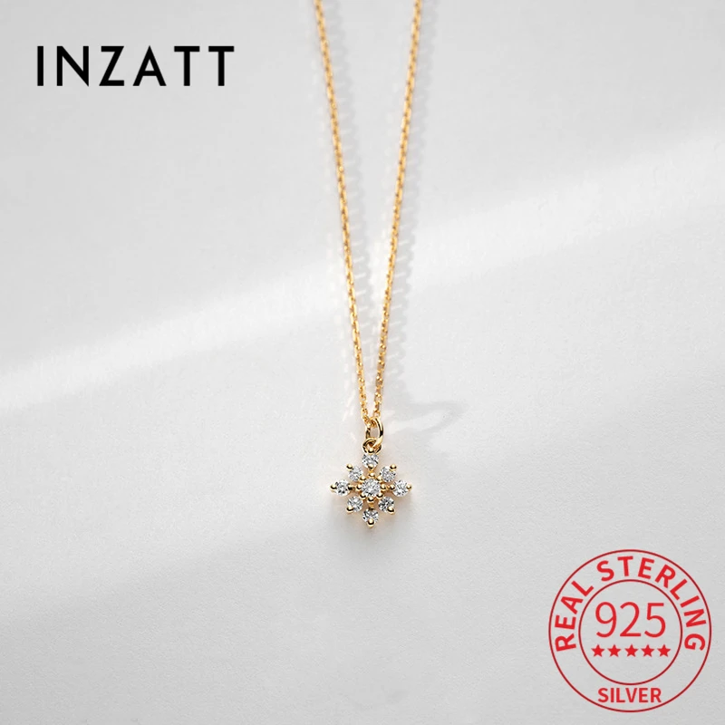 

INZATT Real 925 Sterling Silver Zircon Snowflake Choker 14K Gold Necklace For Women Fine Jewelry Punk Accessories Drop Shipping