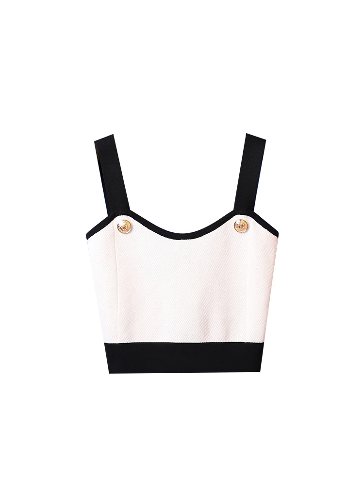 

Women's camisole short sleeveless black and white contrast color inside and outside wear sexy high-waist cropped sweater