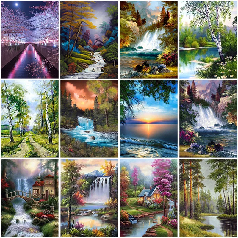 

DIY Waterfall 5D Diamond Painting Full Square Drill Scenic Diamond Embroidery Cross Stitch Mosaic Kits Resin Wall Art Home Decor