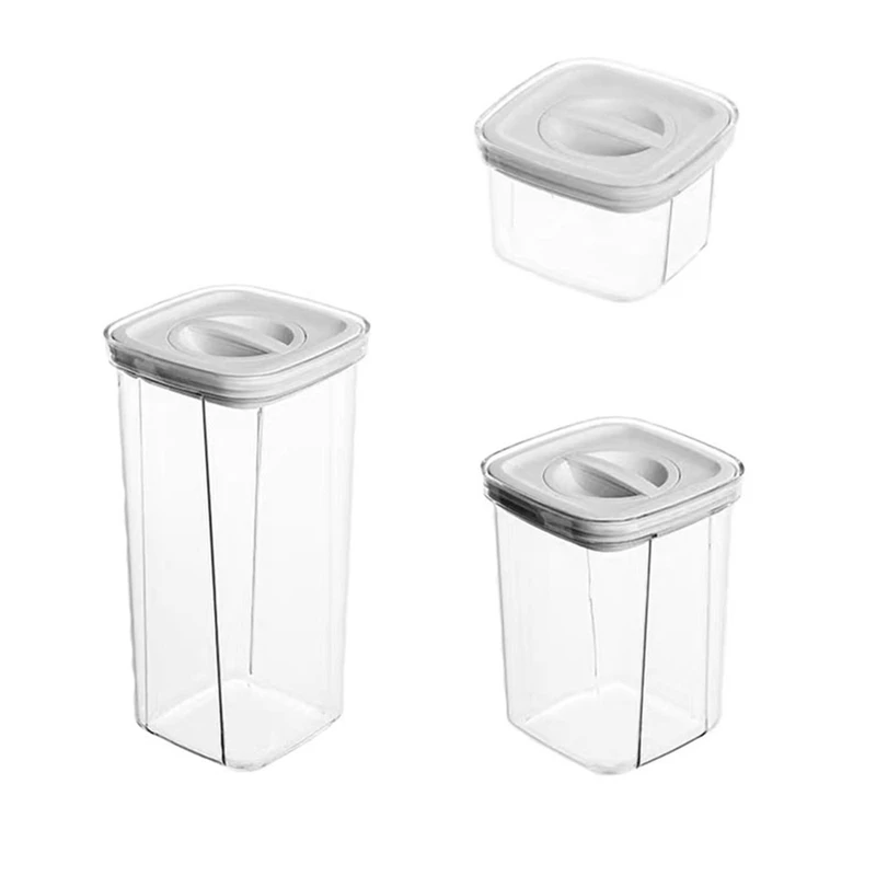 

3Pcs Kitchen Sealed Container Easy to Open Lock Lid Dry Food Storage Leak-Proof Cans Fresh-Keeping Box Storage Box