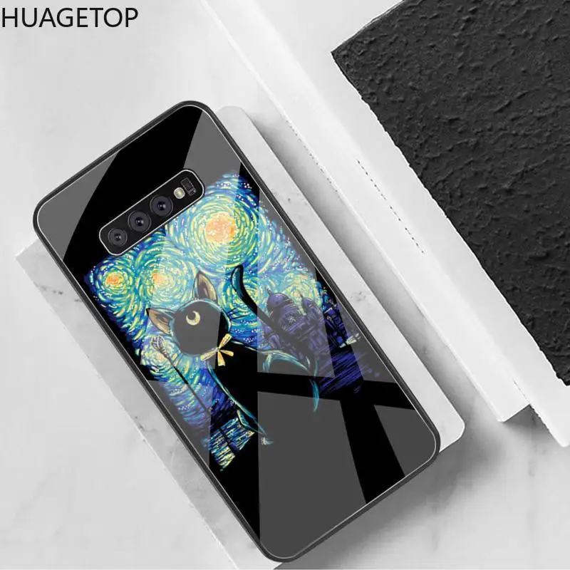 

Anime sailor moon cat couple Phone Case Tempered Glass For Samsung S20 Plus S7 S8 S9 S10 Plus Note 8 9 10 Plus