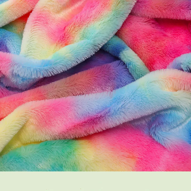 Имитация кроличьего меха плюшевая ткань Красочная радуга PV бархатная мягкая