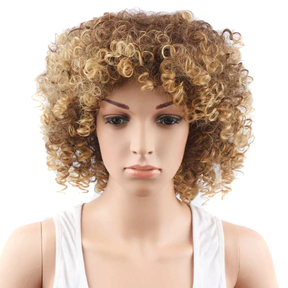 WEILAI короткий кудрявый афро парик для чернокожих женщин синтетические парики