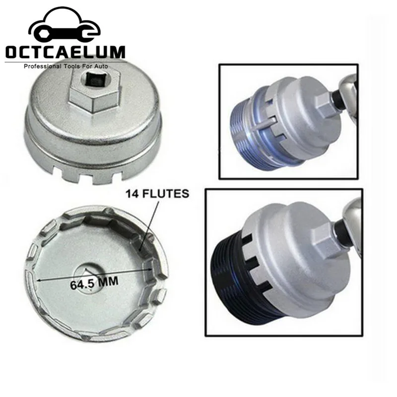 Oil Filter Wrench Cap Removal Socket 64.5mm 3/8&quot 14 Flutes For 2.5L/2.7L Toyota Lexus Prevla Nissan Camry Highlander RAV4 ST0267 |