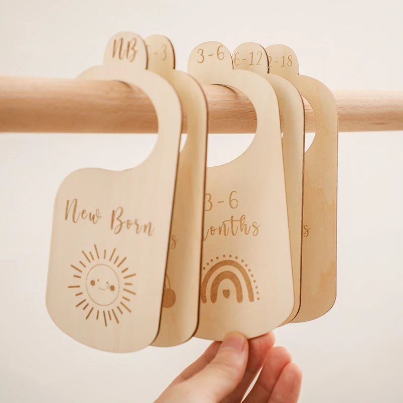 Conjunto de separadores de armario para beb&eacute;, organizadores de ropa de arco&iacute;ris de madera, conmemoraci&oacute;n de crecimiento para reci&eacute;n nacido, suministros-0