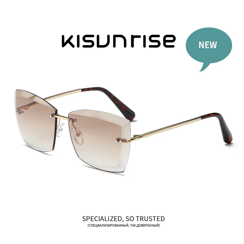 

Kisunrise Sunglasses For Women Square Rimless Diamond cutting Lens Fashion Shades Sun Glasses KS0528