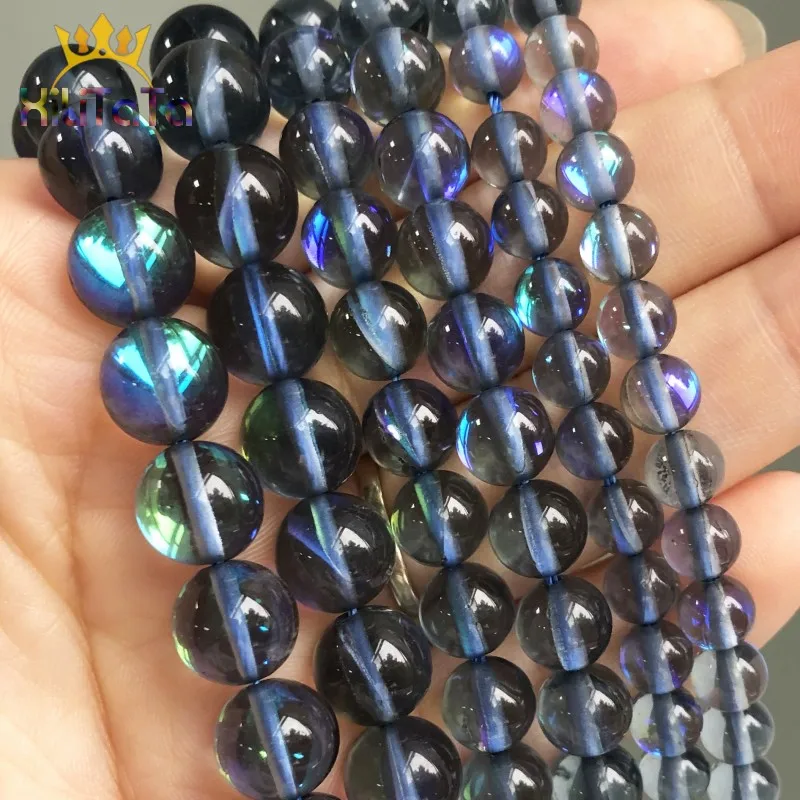 Серые бусины из австрийского хрусталя с блестками лунного камня Круглые