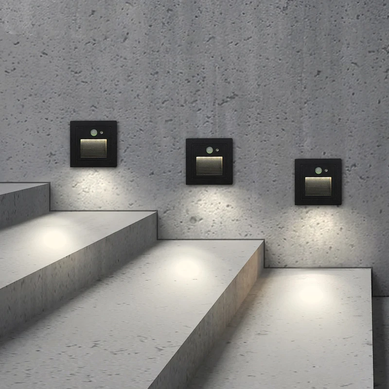 

Outdoor Waterproof Human Body Induction LED Stair Light Aluminum Square Wall Lamp 3W Recessed LED Step Lamp Pathway Corner Lamps