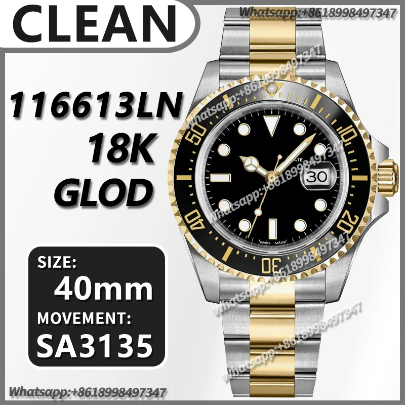 

Men's Automatic Mechanical Watch 40MM Submariner 116613 LN SS/YG Black Ceramic 18k gold 904L Steel VSF 1:1 Best Edition VS3135