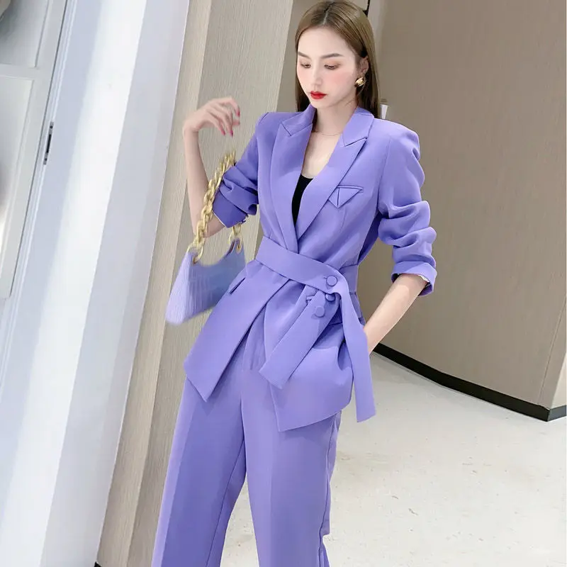 

2022 Autumn Women Set Notched Long Sleeve Blazers+Pants Suit Office Lady Two Piece Set Elegant High Quality Casual Outfits X32