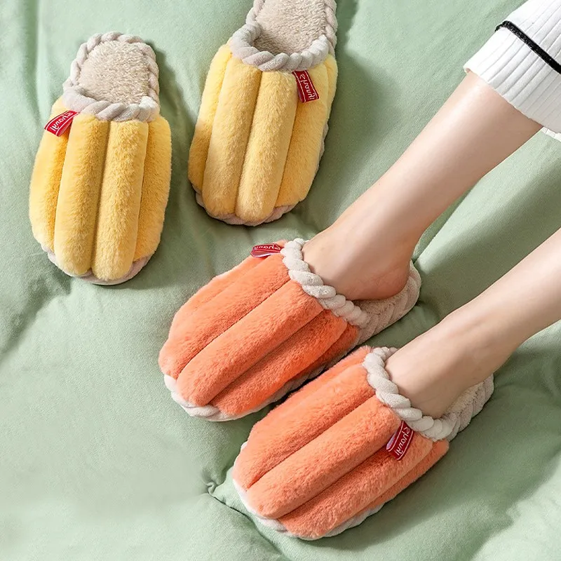 Women Men Furry Thick Soled Non-slip Plush Cotton Shoes Memo