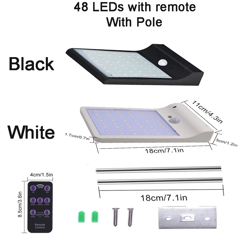 48 leds with pole Новейший 450LM 48 светодиодный уличный светильник на солнечной энергии с датчиком движения PIR лампы для садовой безопасности уличный водонепроницаемый настенный светильник s - Испускаемый цвет: 48 leds with pole
