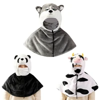 cartoon animal hooded cape with face mask set thicken fuzzy plush balaclava hat thermal warm shawl wrap cloak capelet