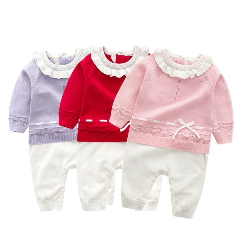 

Spring and Autumn Infant Knitting Cotton Romper Baby Bodysuits Kids Clothing Child Splicing One-piece Baby Girls Clothes