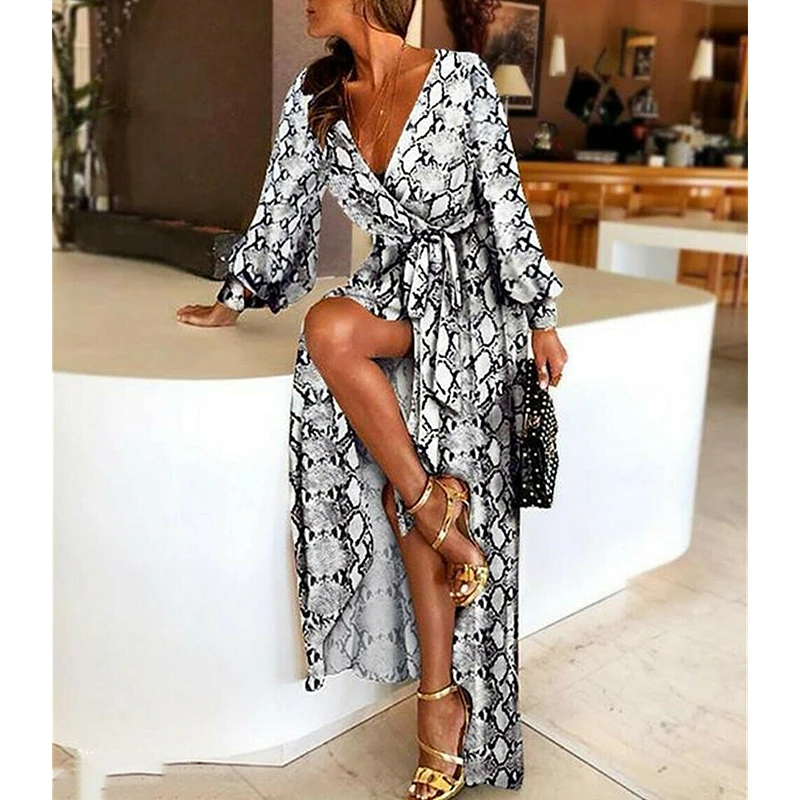 Платье женское с принтом змеиной кожи повседневное длинное вечернее свободного