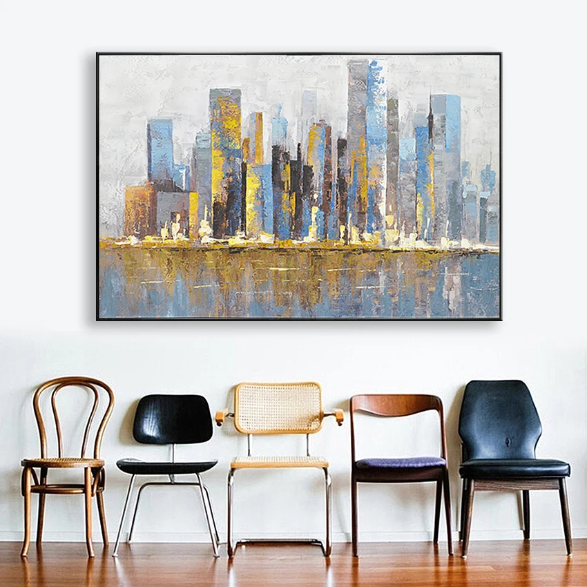 Оригинальный современный городской пейзаж ручная работа холст Акриловая