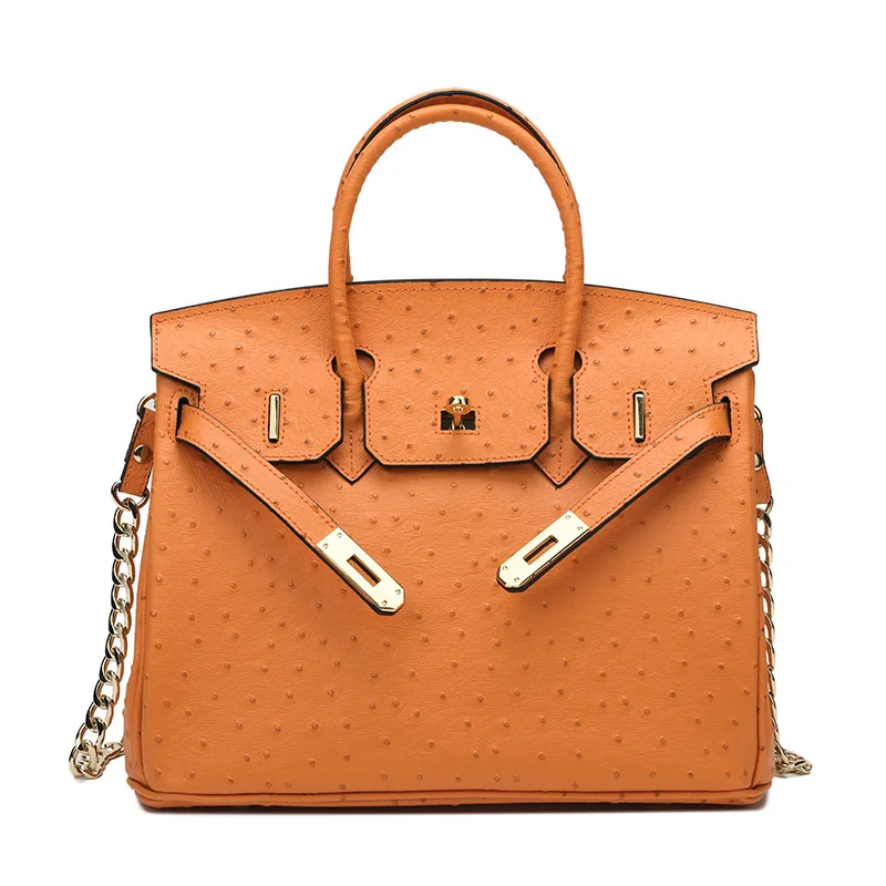 

2020 European and American new leather women's bag, cowhide fashion ostrich pattern platinum bag, women's handbag, one shoulder