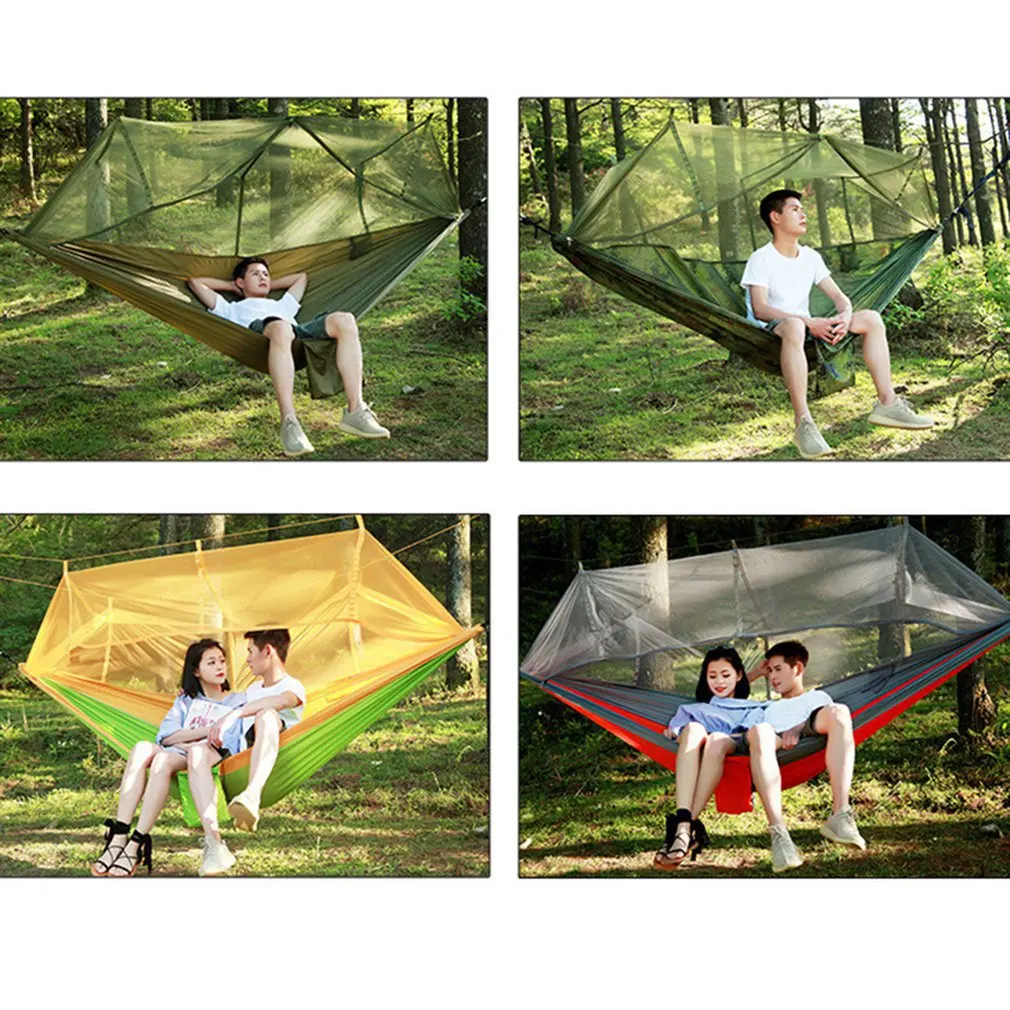 

1-2 People Portable Outdoor Camping Hammock with Mosquito Net High Strength Parachute Fabric Hanging Bed Hunting Sleeping Swing