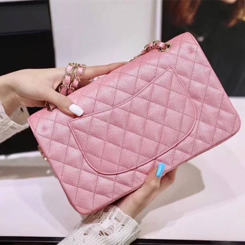 

2021 Rainbow shiny Ladies bag top fashion casual plaid shoulder bag denim and leather classic bag