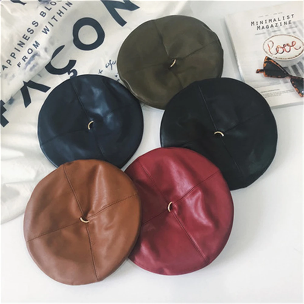 Versatile PU leather metal ring Bailey trend autumn and winter Vintage English pumpkin painter hat WS-2412