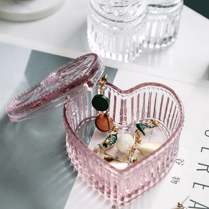 Love Heart Shape Crystal Glass Candy Cup Living Room Jar Dried Fruit Plate Sugar Bowl Jewelry Box with Lid | Дом и сад