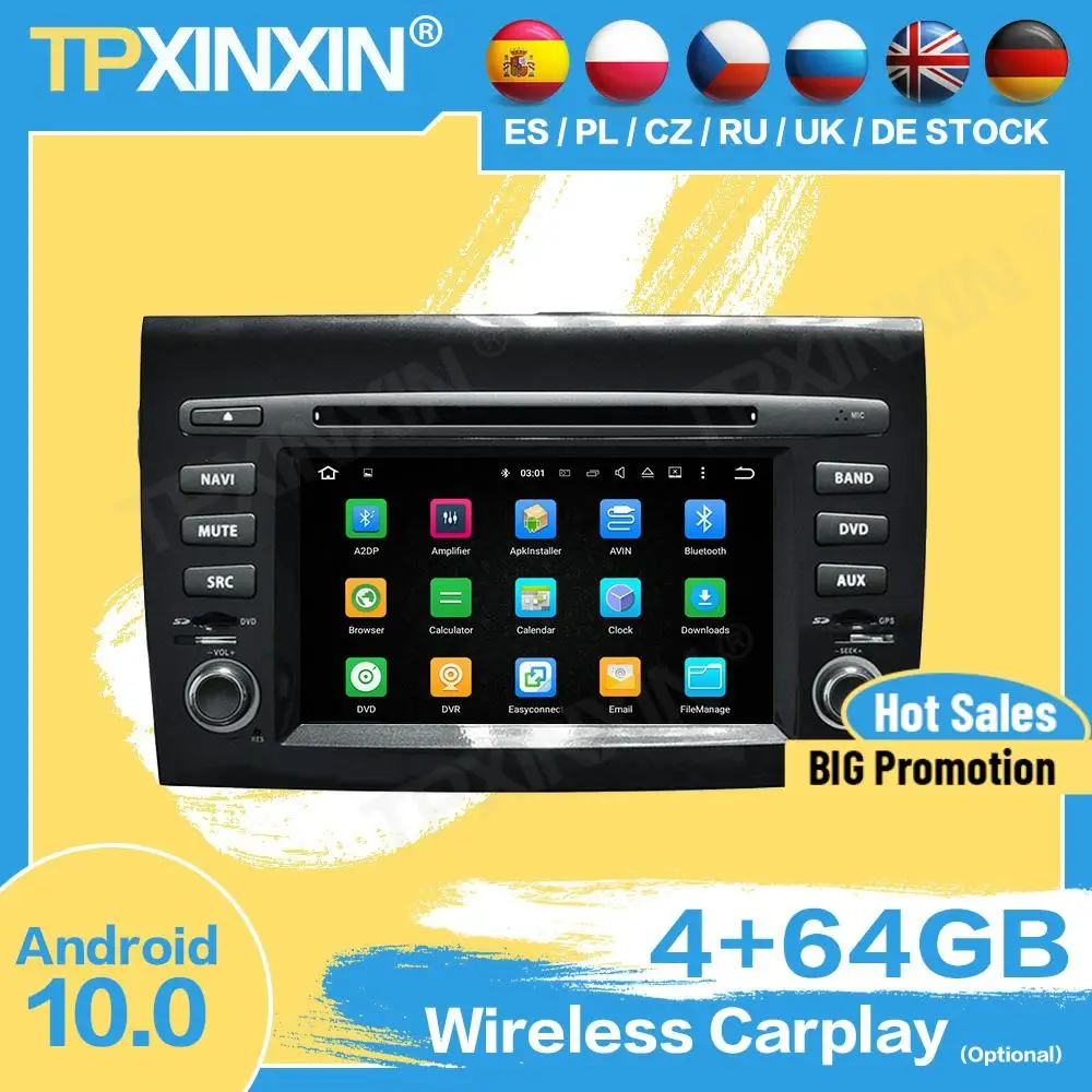 

Car Radio Stereo Wireless Screen Recorder Android D For Fiat Bravo 2007 2008 2009 2010 2011 2012 GPS Player Auto Audio Head Unit