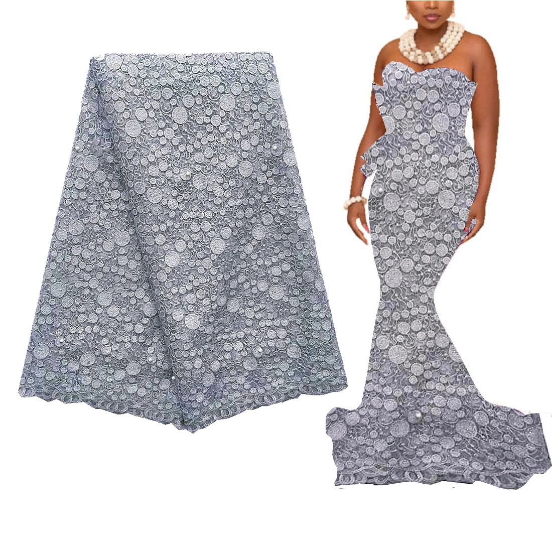 

100% Metallic White Lace Fabric Nigerian Fabric Grey Pink African Fabric Lace Beaded French Lace Fabric 2020 for Wedding