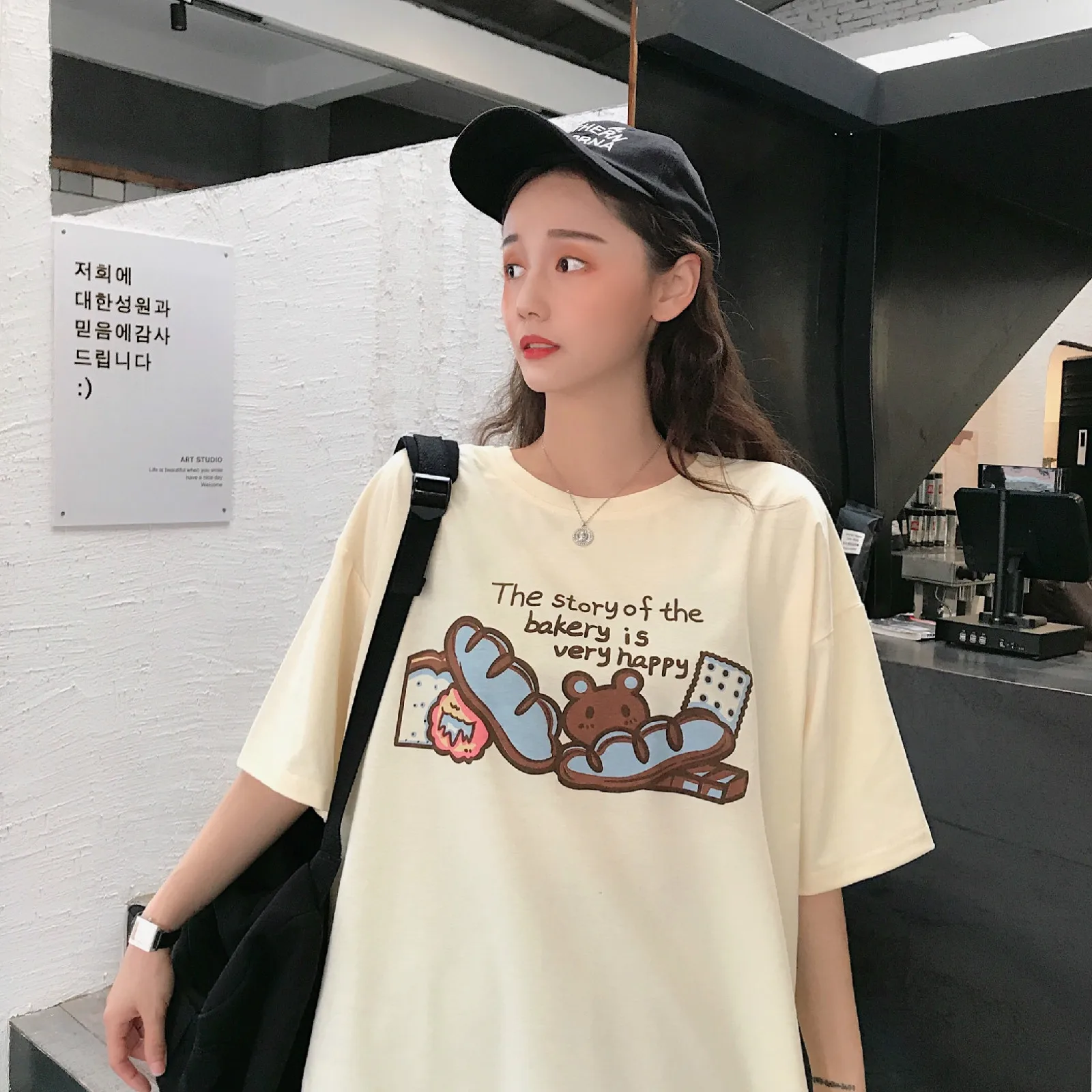 

Summer 2020 Women Tops Korean Cartoon Print T Shirt Ulzzang Schoolgirl Tee Shirt Harajuku Kawaii Loose Short Sleeve T-shirt