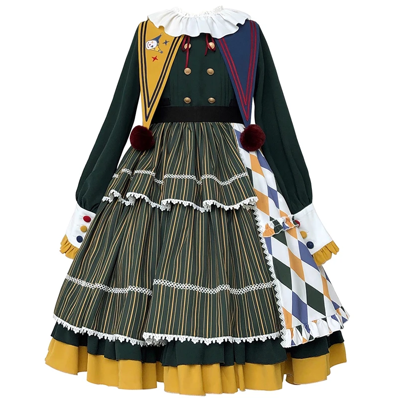 

Lolita dress retro sailor collar falbala high waist victorian dress diamond grid element embroidery kawaii girl op loli cos