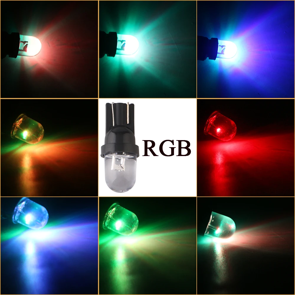 100 шт. 12 В RGB T10 R светодиодные лампы W5W 194 дорожное освещение габаритные огни для