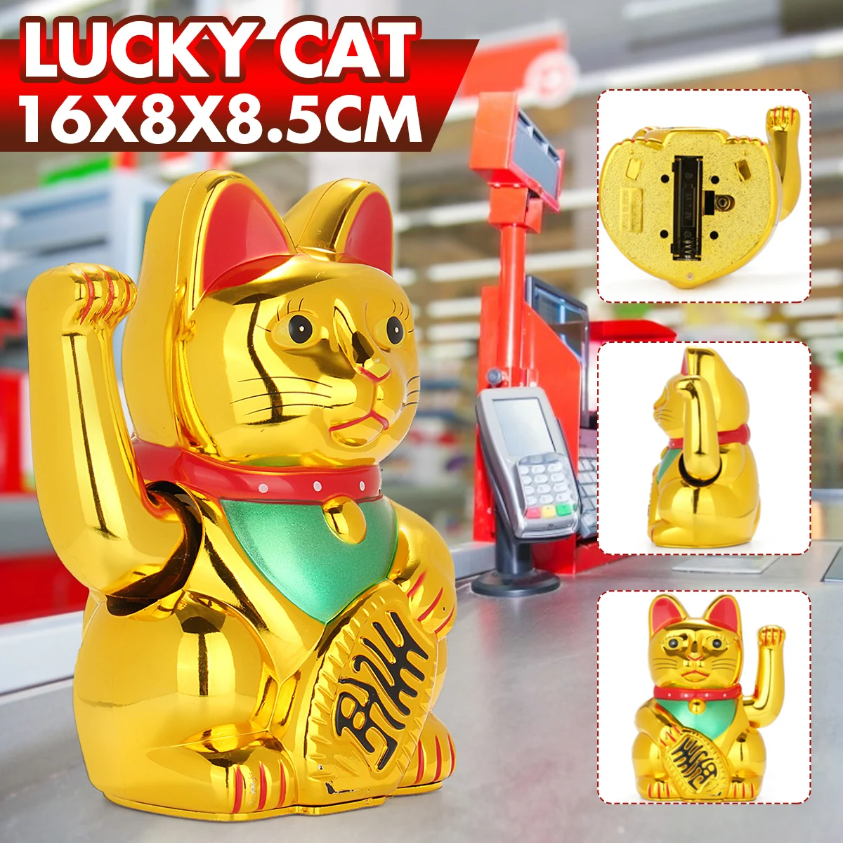 

16CM Beckoning Waving Lucky Cats Plastic Figure Moving Arm Chinese Wealth Fortune Feng Shui Home Hotel Decor Craft