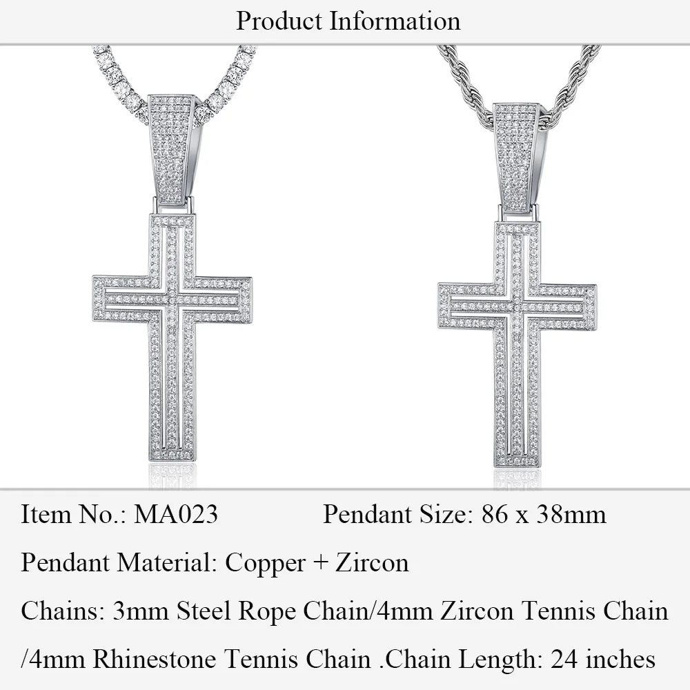 

100% Micro Zircon Hip Hop Religious Cross Pendant Necklace For Men Jewelry Custom Accept Gift CZ Rapper Jewelry Party